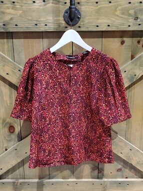 Scotch & Soda Red and Orange Floral Dot Puff-Sleeve Top